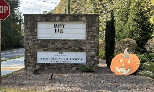 Front sign of Autrey Mill Preserve & Heritage Center in Johns Creek, GA