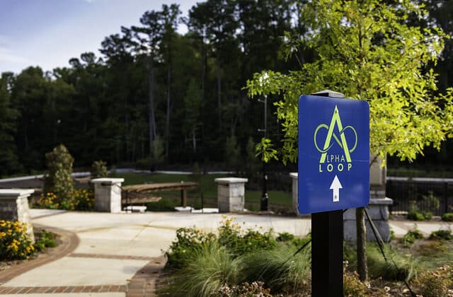 Alpha Loop sign located in Thompson Street Park in Alpharetta, Georgia