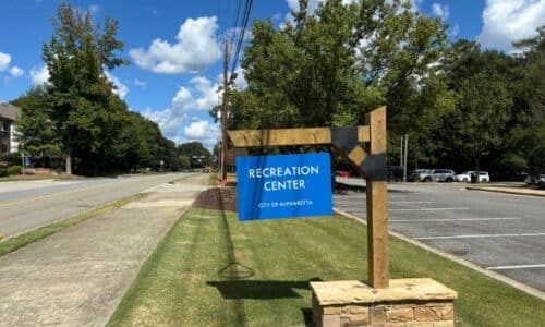 Entrance sign of Wills Park Recreation Center in Alpharetta, Georgia