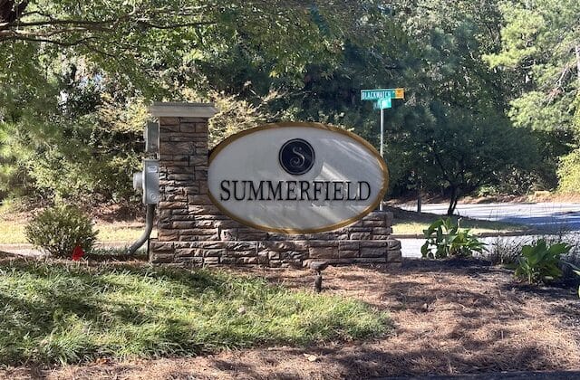 Neighborhood signfor Summerfield in Alpharetta